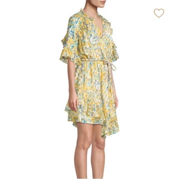 Shoshanna Giada Metallic Dot Floral Silk  Dress | Size 6 - Picture 4 of 12